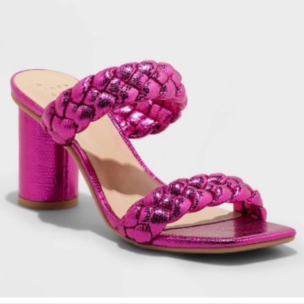 NWT Hot Pink Braided Heeled Sandals